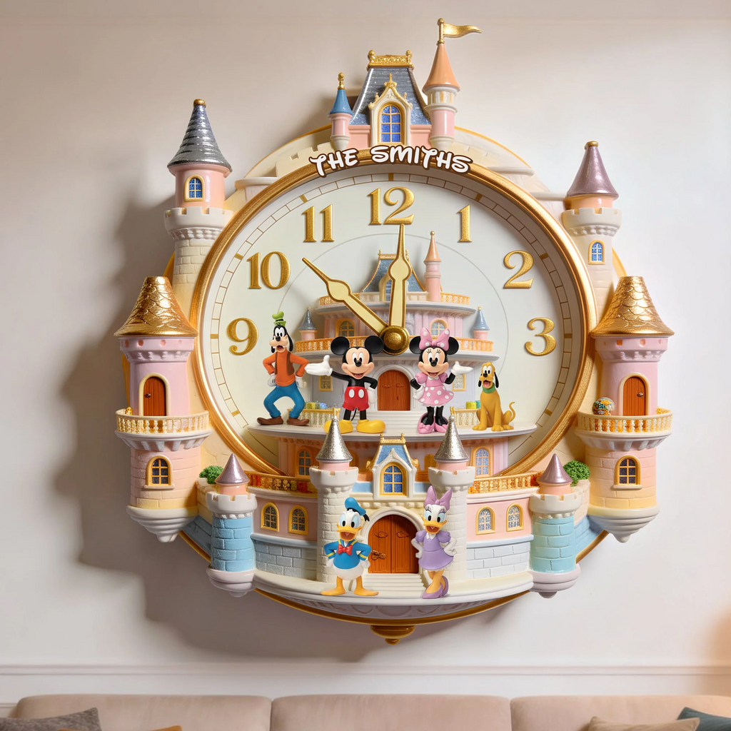 Personalized Wall Clock with Disney Characters for Family Gift Wall Hanging Clock GradoCreations