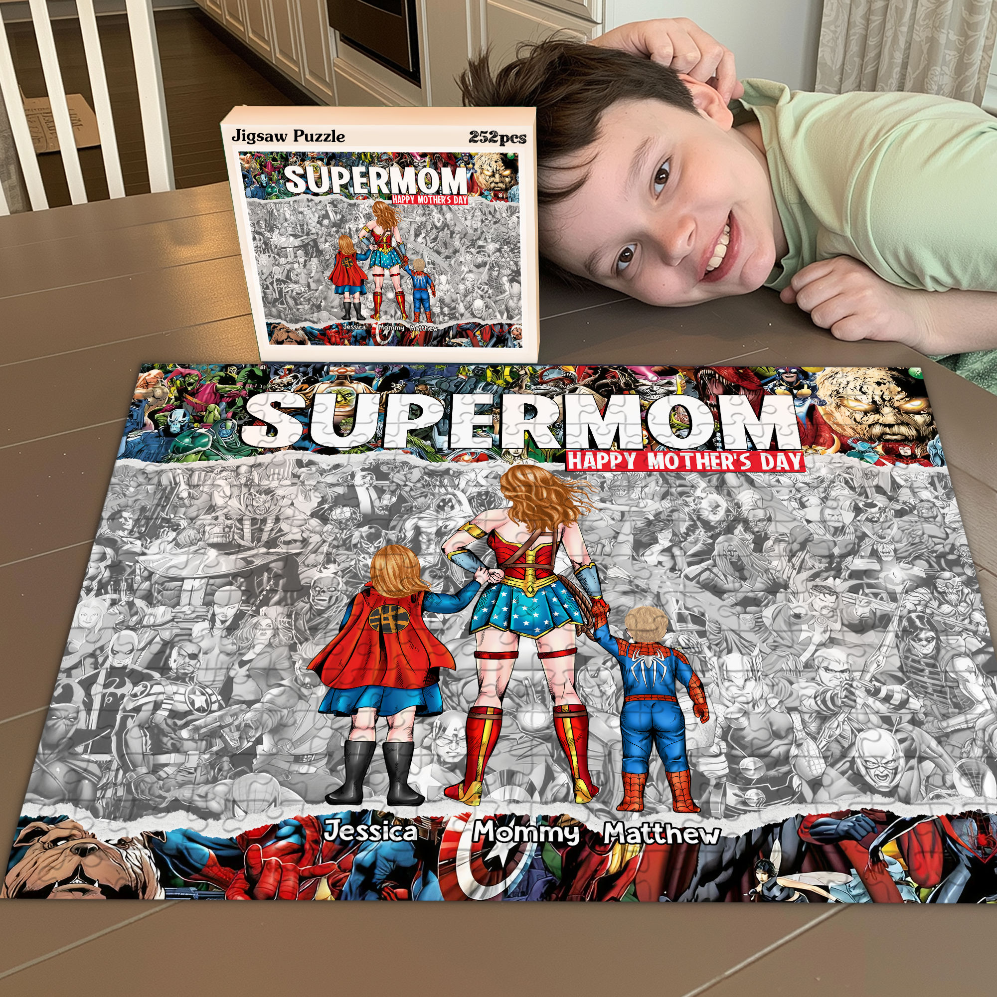 Personalized SuperMom Puzzle Gift for Mom with Kids