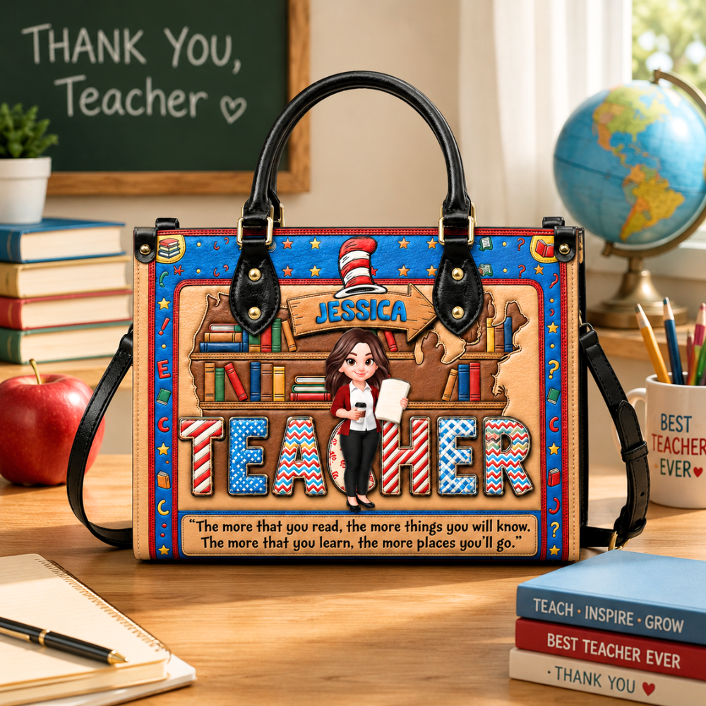 Personalized Leather Handbag for Teacher with Name Customization Leather Bag GradoCreations