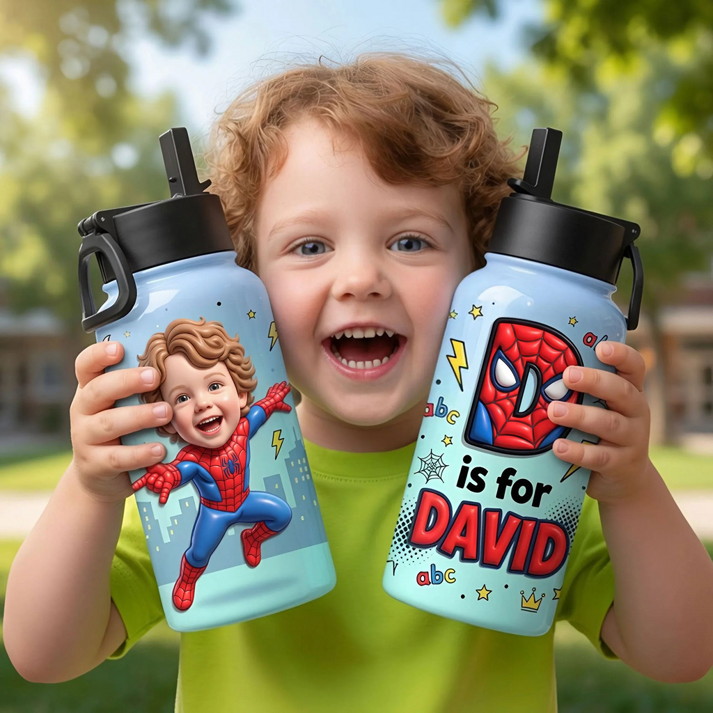 Personalized Kids Stainless Steel Water Bottle Custom Photo Gift Kid Water Bottle GradoCreations