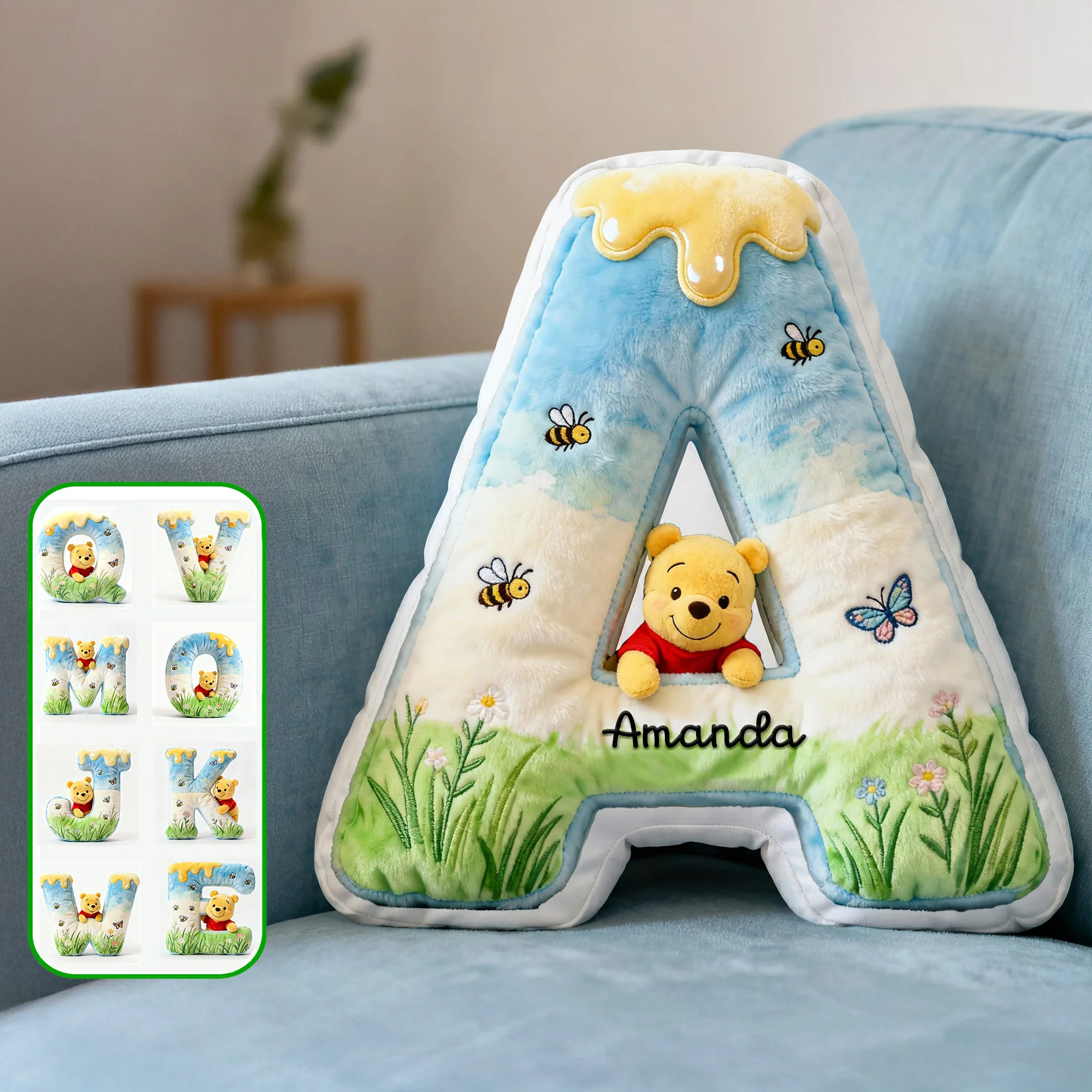 Personalized Winnie the Pooh Themed Shaped Pillow for Kids Gift Pillow GradoCreations