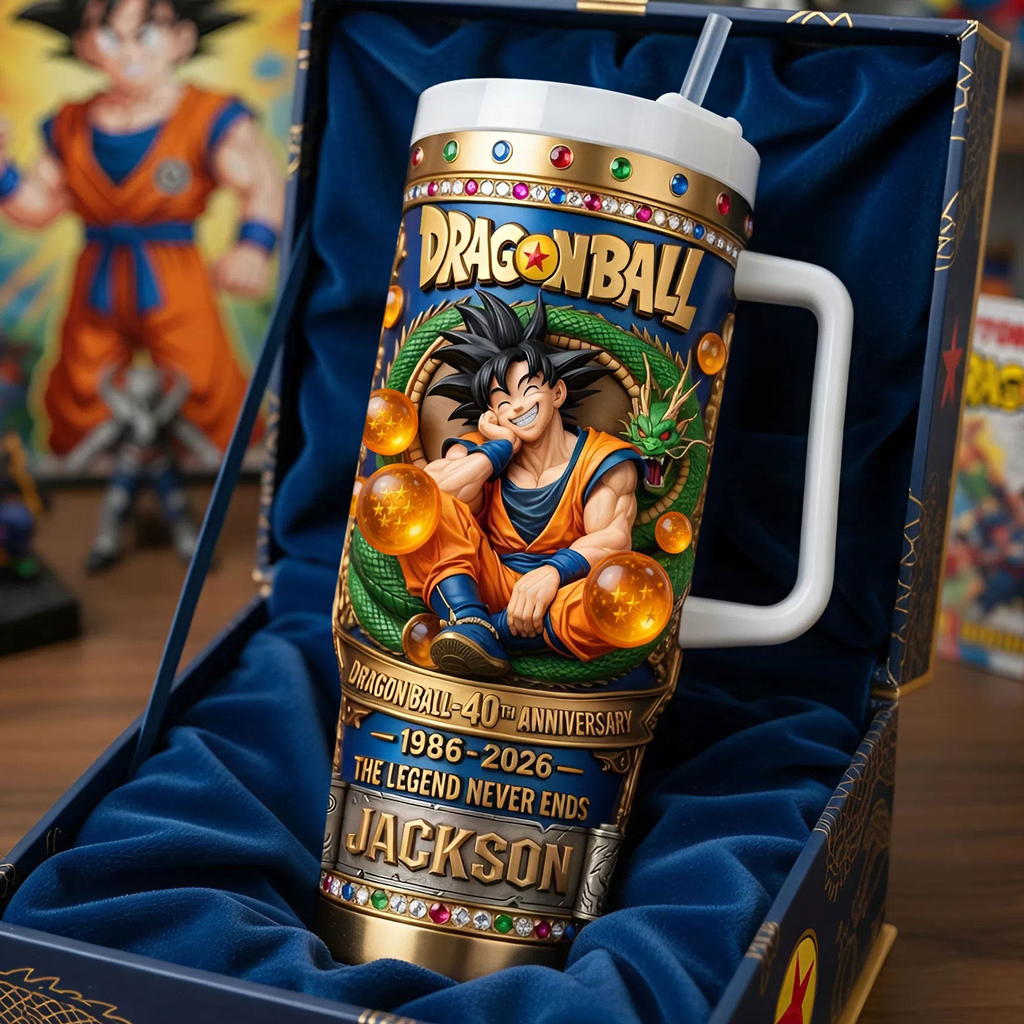 Personalized Dragon Ball Tumbler with Handle - 40th Anniversary Gift for Movie Fans