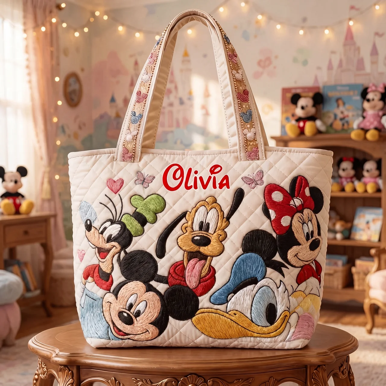 Personalized Quilted Tote Bag with Disney Friends for Her - Unique Gift Idea Quilted Tote Bag GradoCreations