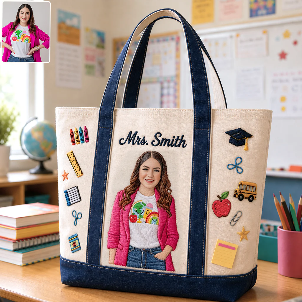 Personalized Embroidery Tote Bag Custom Photo Gift for Teacher