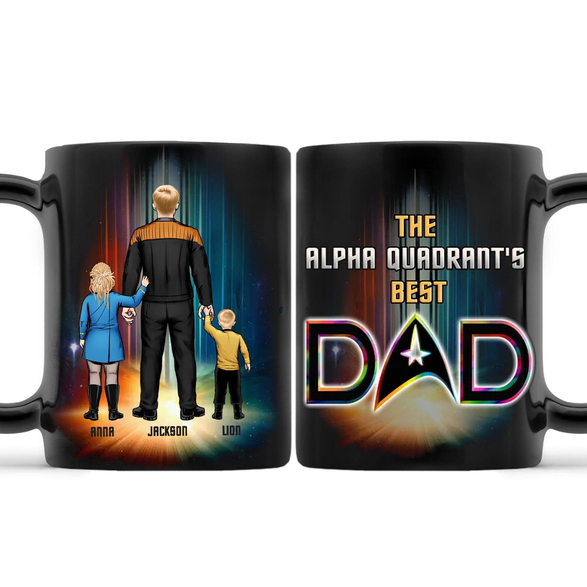 Personalized Black Mug Best Dad Gift with Family Characters