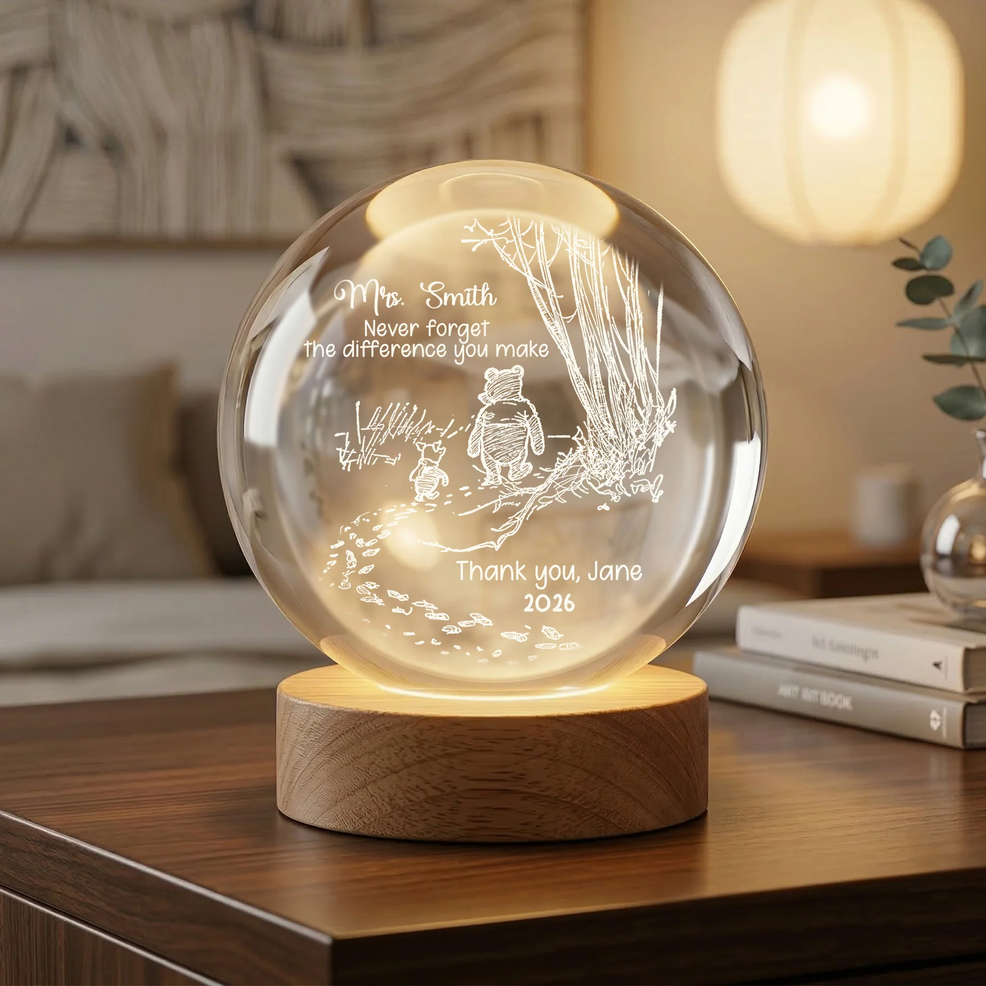 Personalized Teacher Crystal Globe Lamp with Engraving Gift