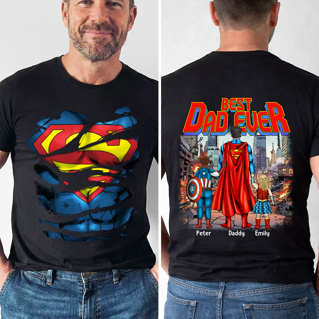 Personalized Best Dad Ever Superhero Shirt Gift for Dad