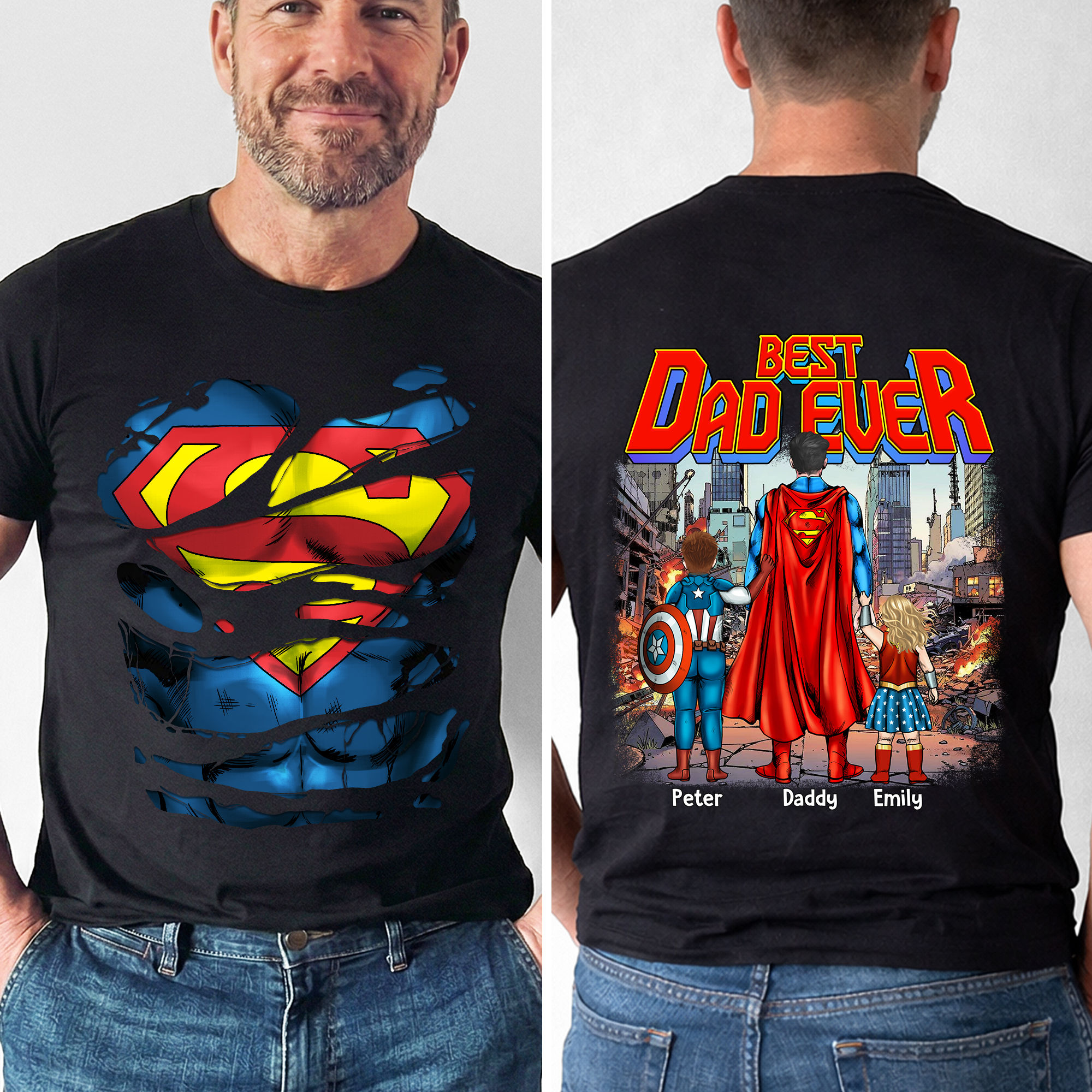 Personalized Best Dad Ever Superhero Shirt Gift for Dad