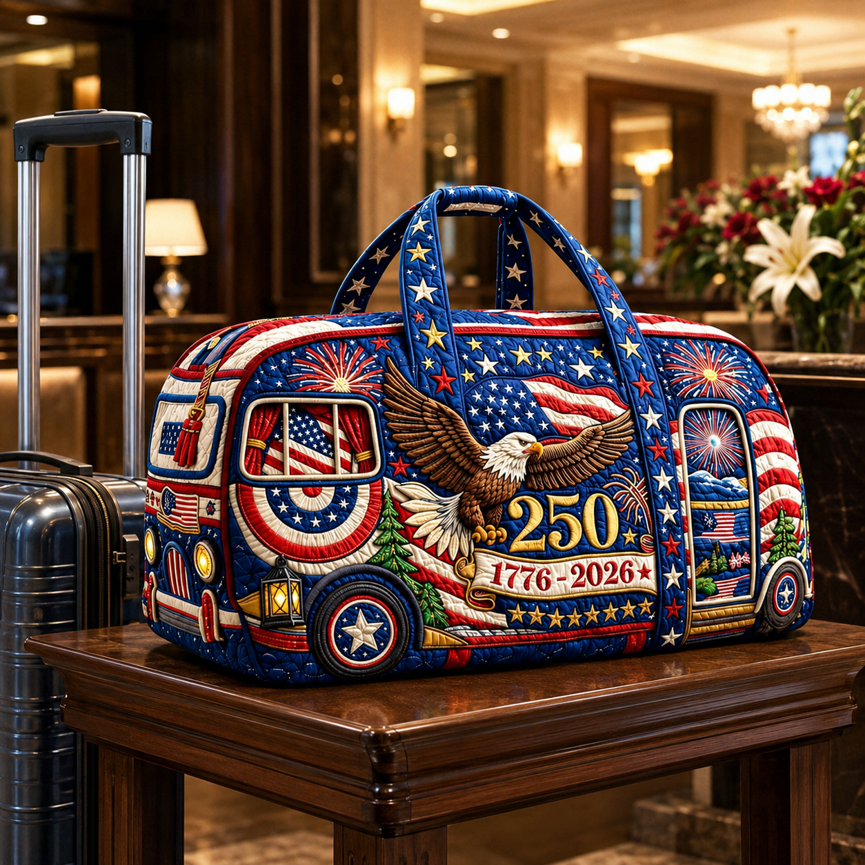 Patriotic Eagle Quilted Duffle Bag Custom for Travel Gift