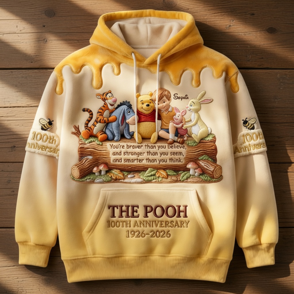 Personalized 100th Anniversary Pooh All Over Shirt for Movie Fans