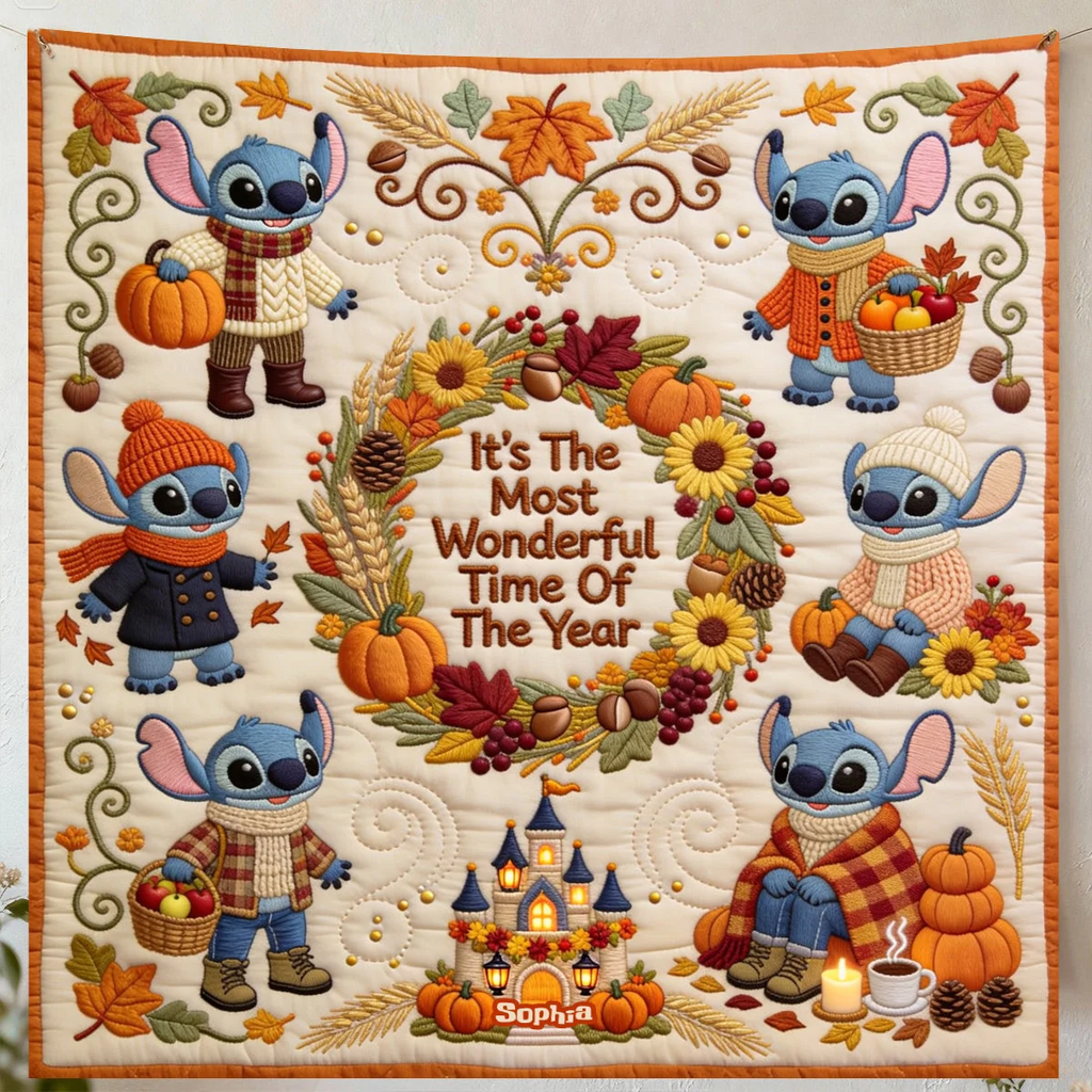 Personalized Fall-Themed Cozy Blanket with Stitch Design Gift for Her Blanket GradoCreations