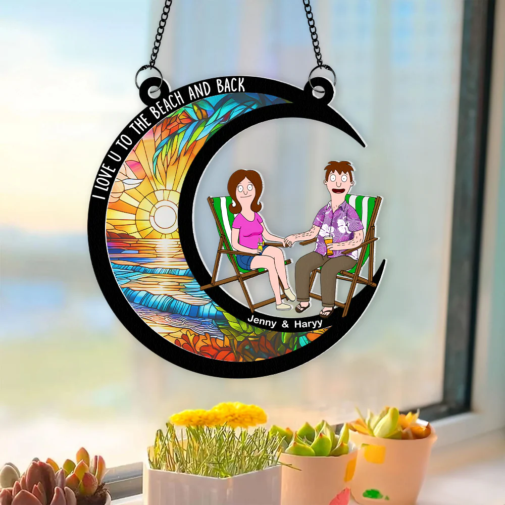 Personalized Burger Couple Suncatcher Ornament Gift for Couple, Anniversary