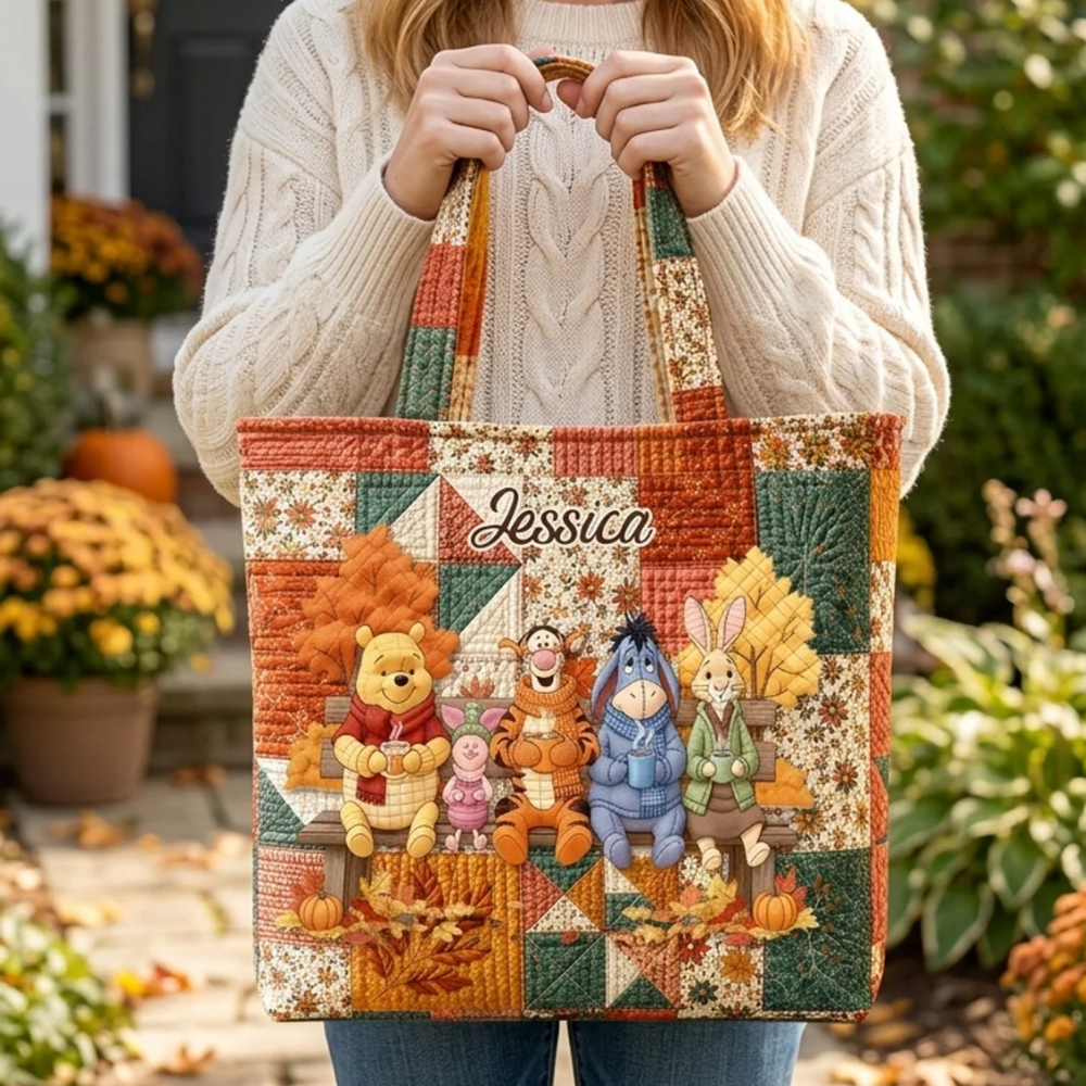 Personalized Quilted Tote Bag Fall Vibes Gift for Her Quilted Tote Bag GradoCreations