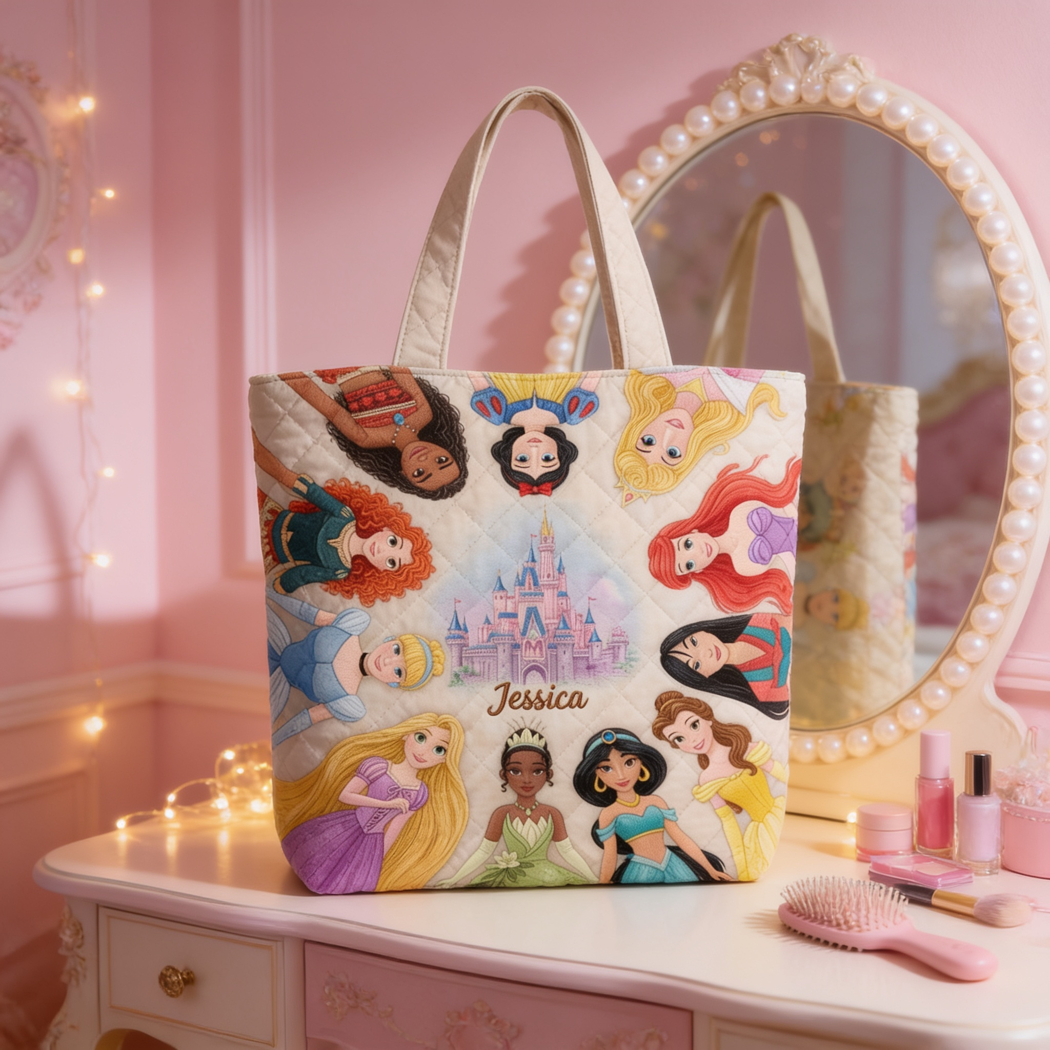 Personalized Princess Quilted Tote Bag Gift for Movie Fans
