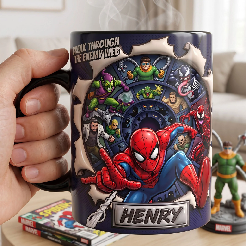 Custom Name Kids Mug Spider-Man Break Through Gift Mug GradoCreations