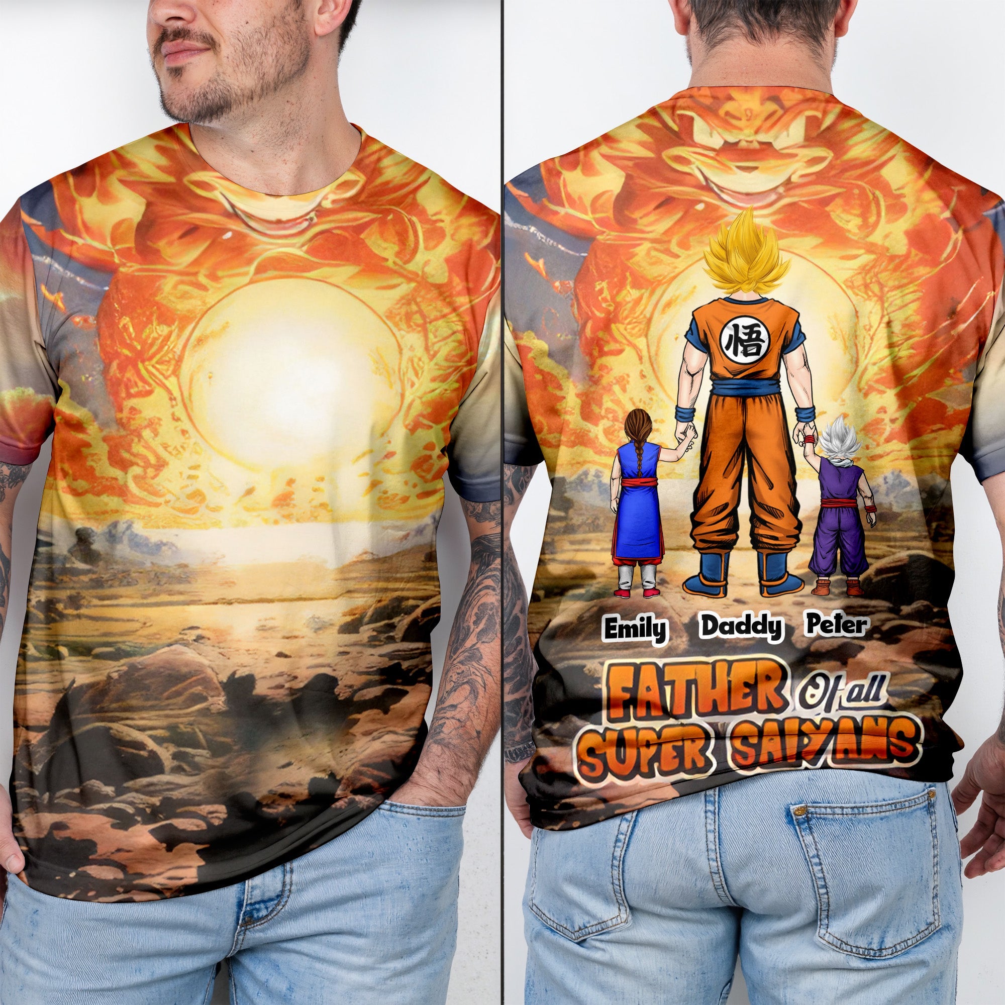 Personalized 3D Super Saiyan T-Shirt Gift for Dad, Grandpa | Unique Father's Day Apparel