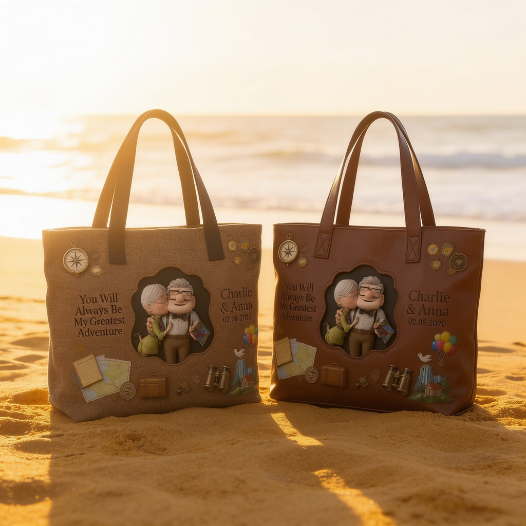 Personalized Adventure Tote Bag Custom Name Gift for Couple