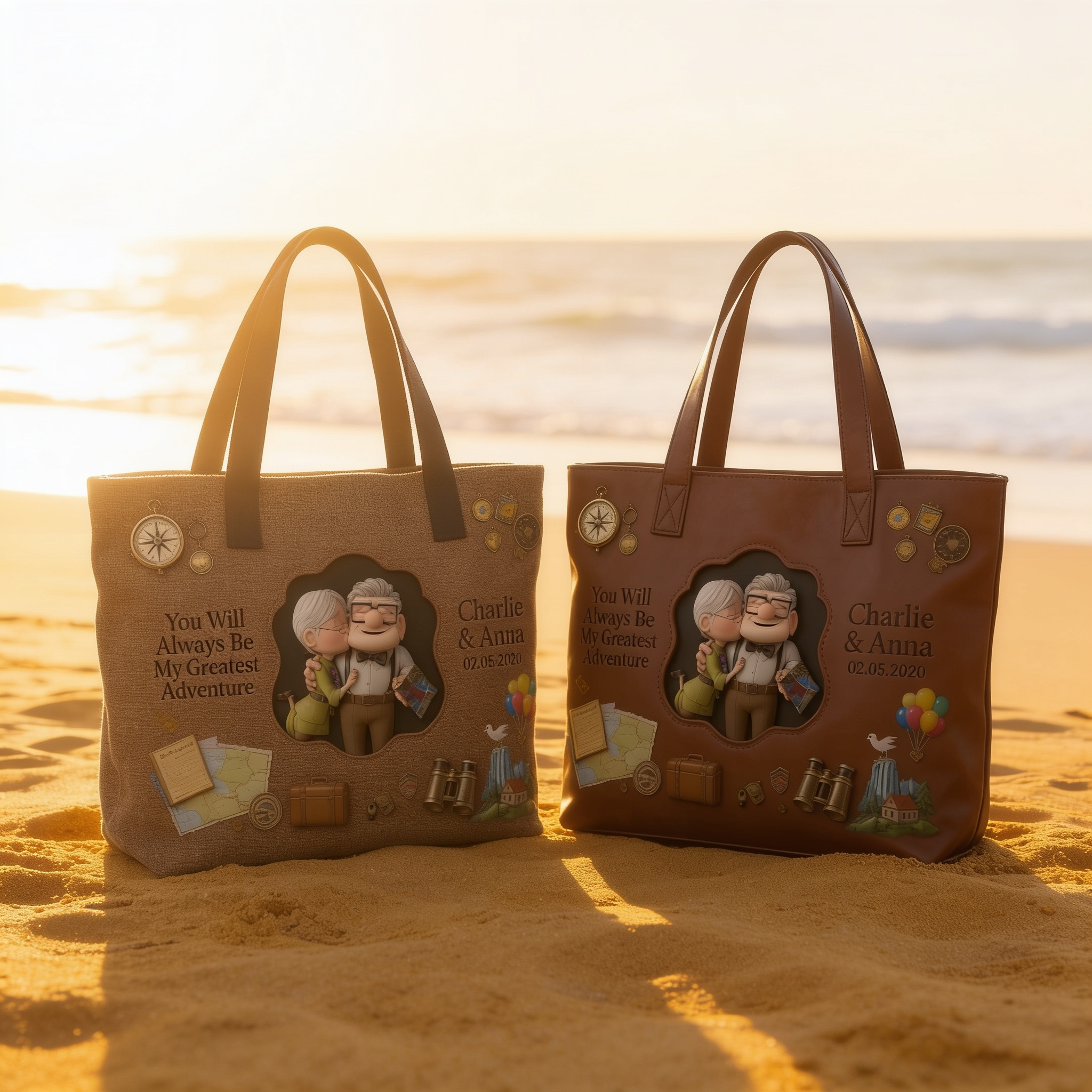 Personalized Adventure Tote Bag Custom Name Gift for Couple