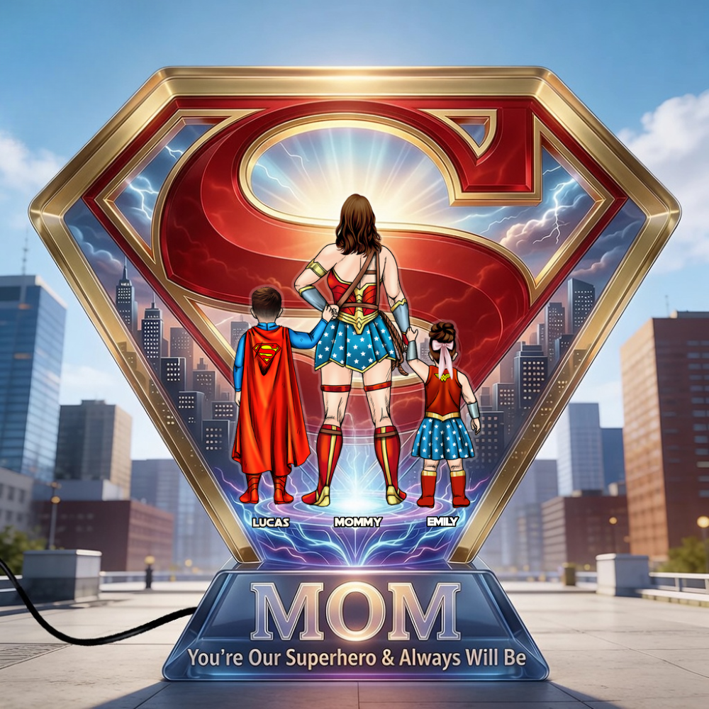 Personalized Acrylic Light Box Gift for Mom - Superhero Design