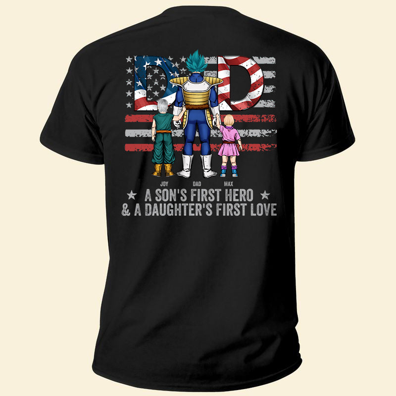 Personalized Dad Shirt A Son's First Hero & Daughter's Love Gift Cotton Apparel GradoCreations