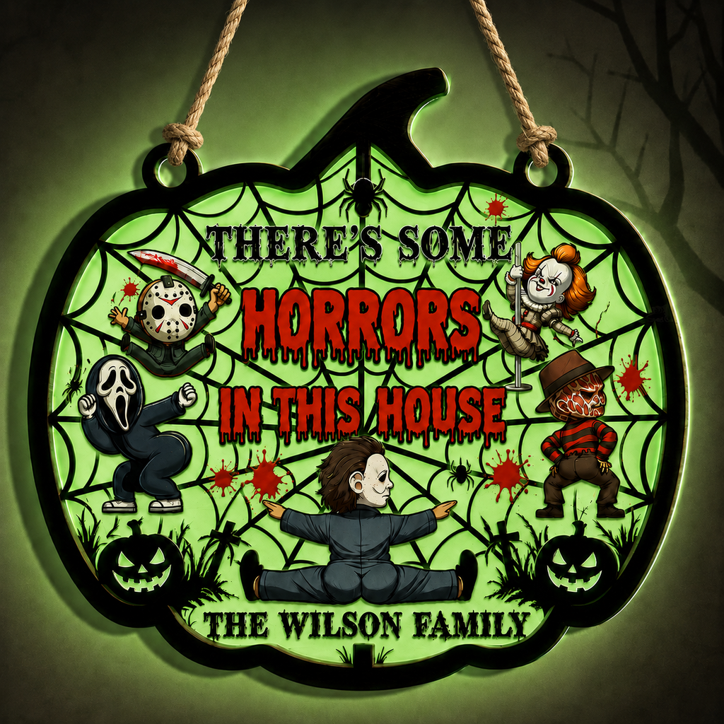 Personalized Luminous Halloween Sign with Family Name - Spooky Home Decor Luminous Wooden Sign GradoCreations