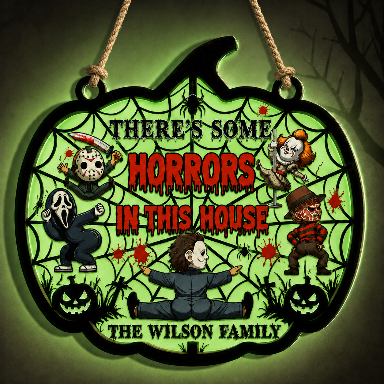 Personalized Luminous Halloween Sign with Family Name - Spooky Home Decor Luminous Wooden Sign GradoCreations