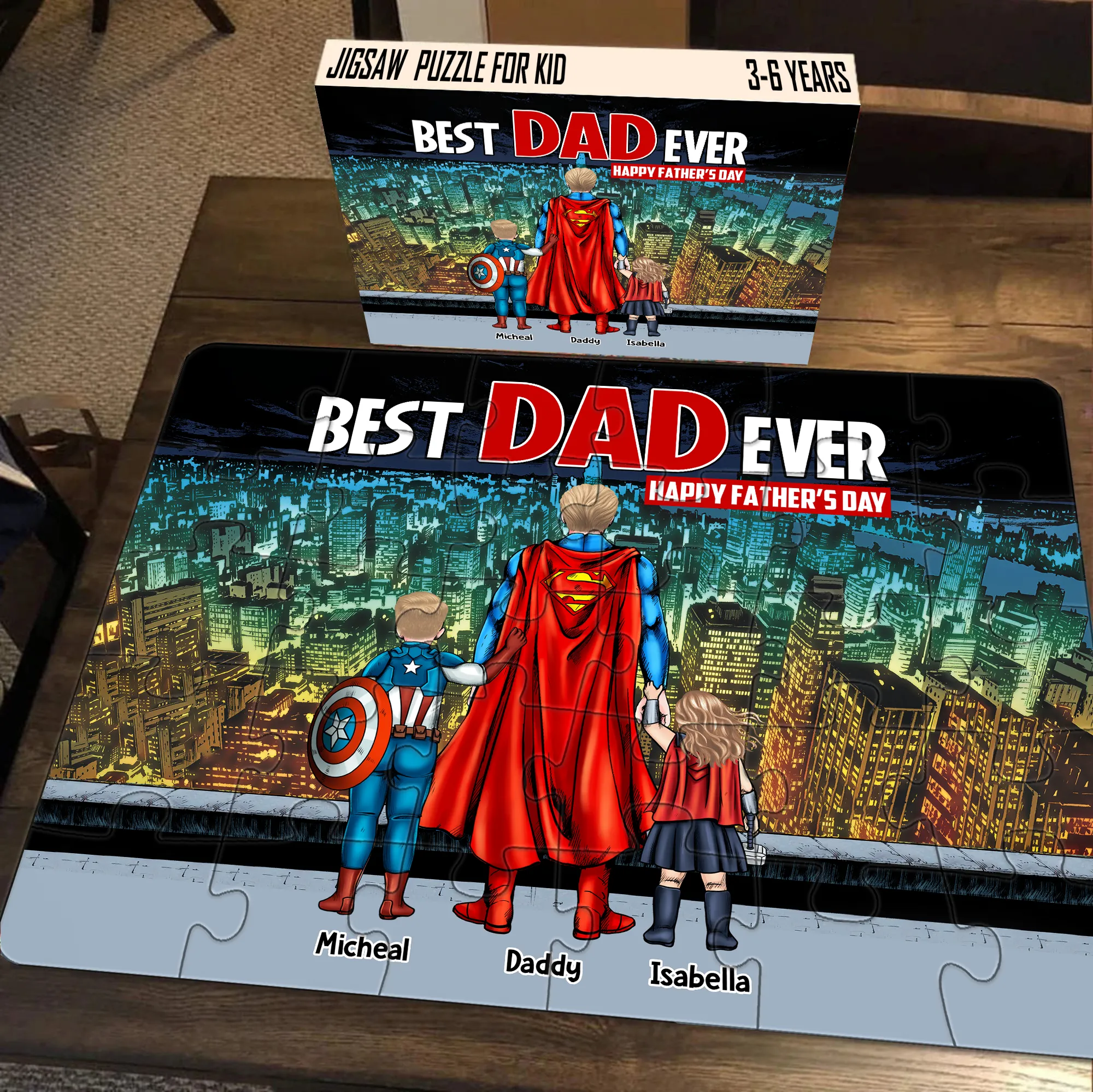 Personalized Superhero Puzzle Best Dad Ever with Kids Gift