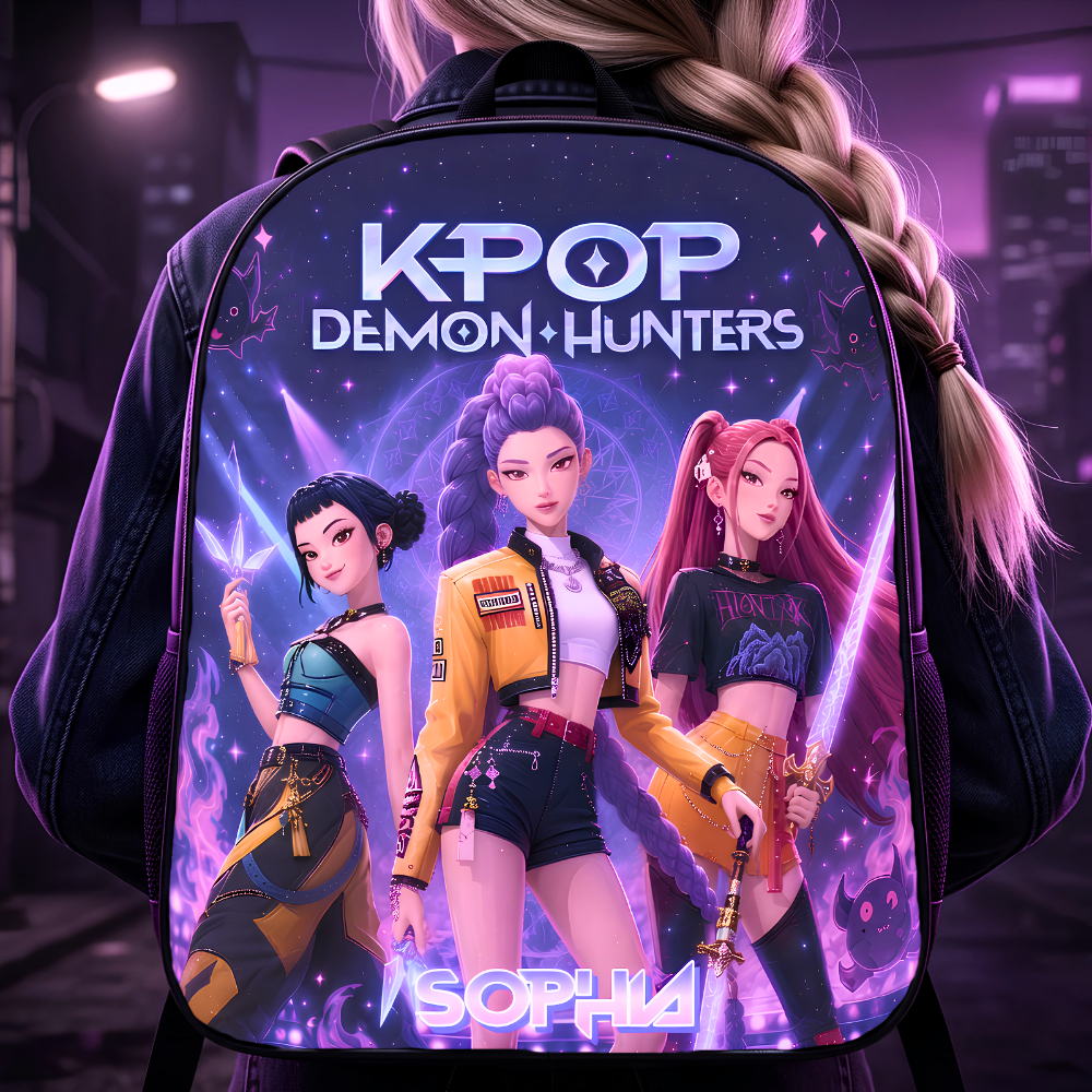 Personalized KPOP Demon Hunters School Set for Girls - Backpack, Lunch Bag, Pencil Case, Water Bottle School Bag+ GradoCreations