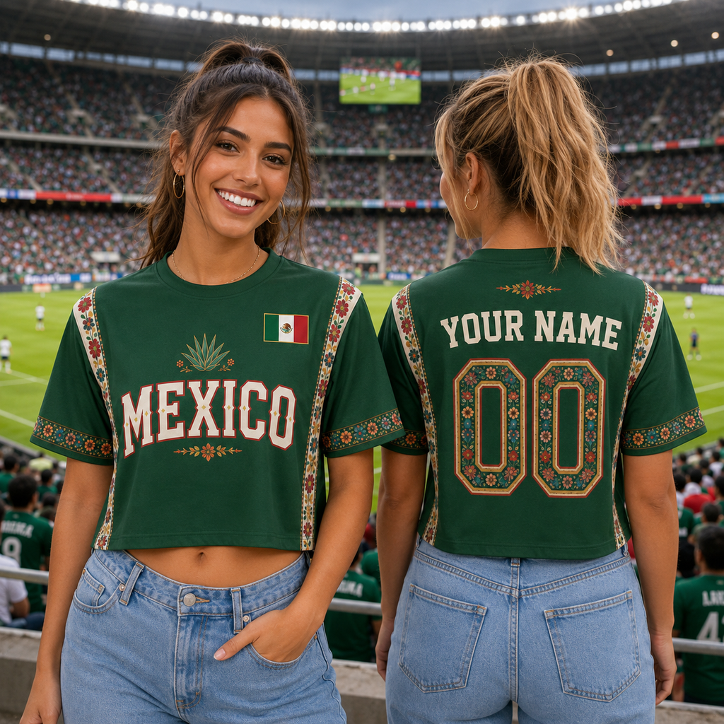 Personalized Mexico Soccer Jersey Crop Tee Custom Name Gift for Football Lovers