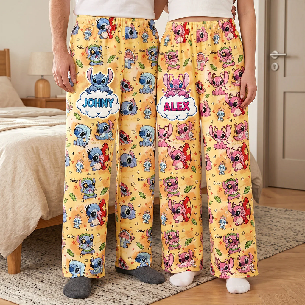 Personalized Pajama Pants for Couples Custom Name Gift AOP Sweatpants GradoCreations