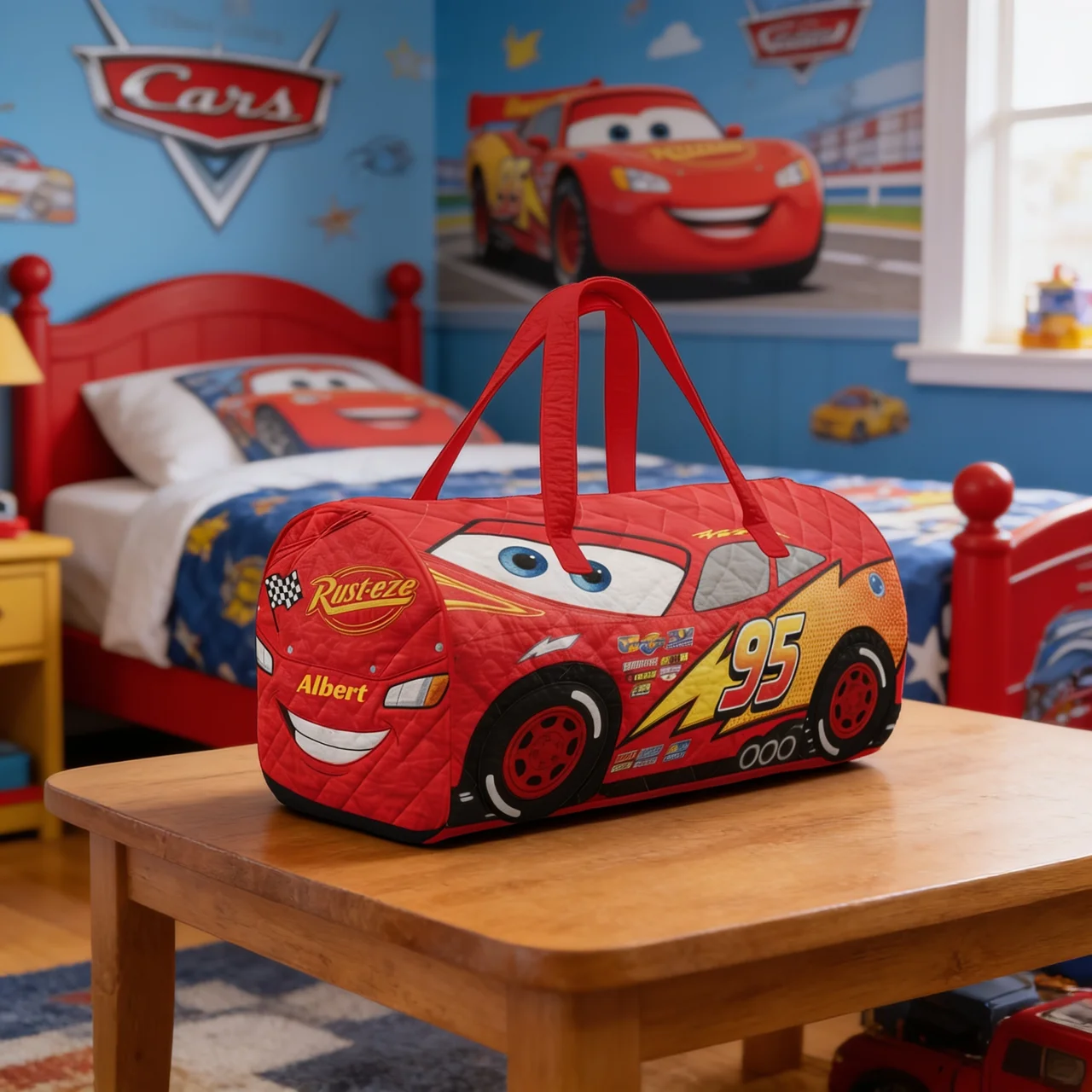 Personalized Lightning McQueen Quilted Duffle Bag for Kids | Travel Gift
