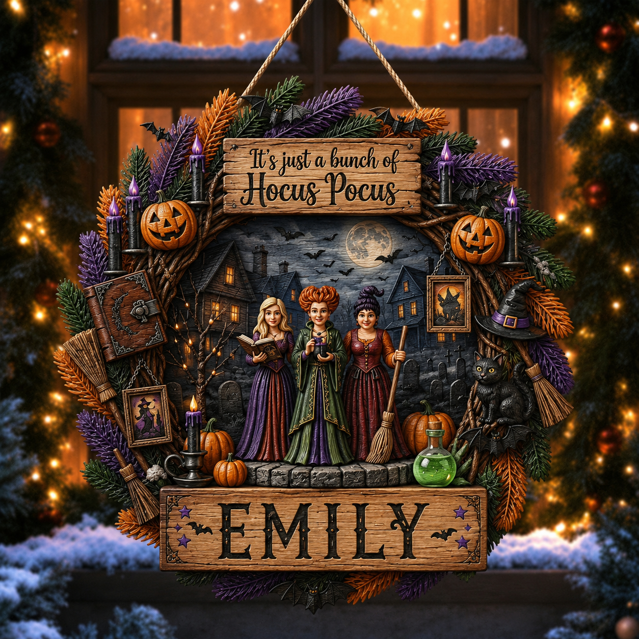 Personalized Halloween Wood Sign for Witch Lovers - Custom Home Decor Gift Wood Sign GradoCreations