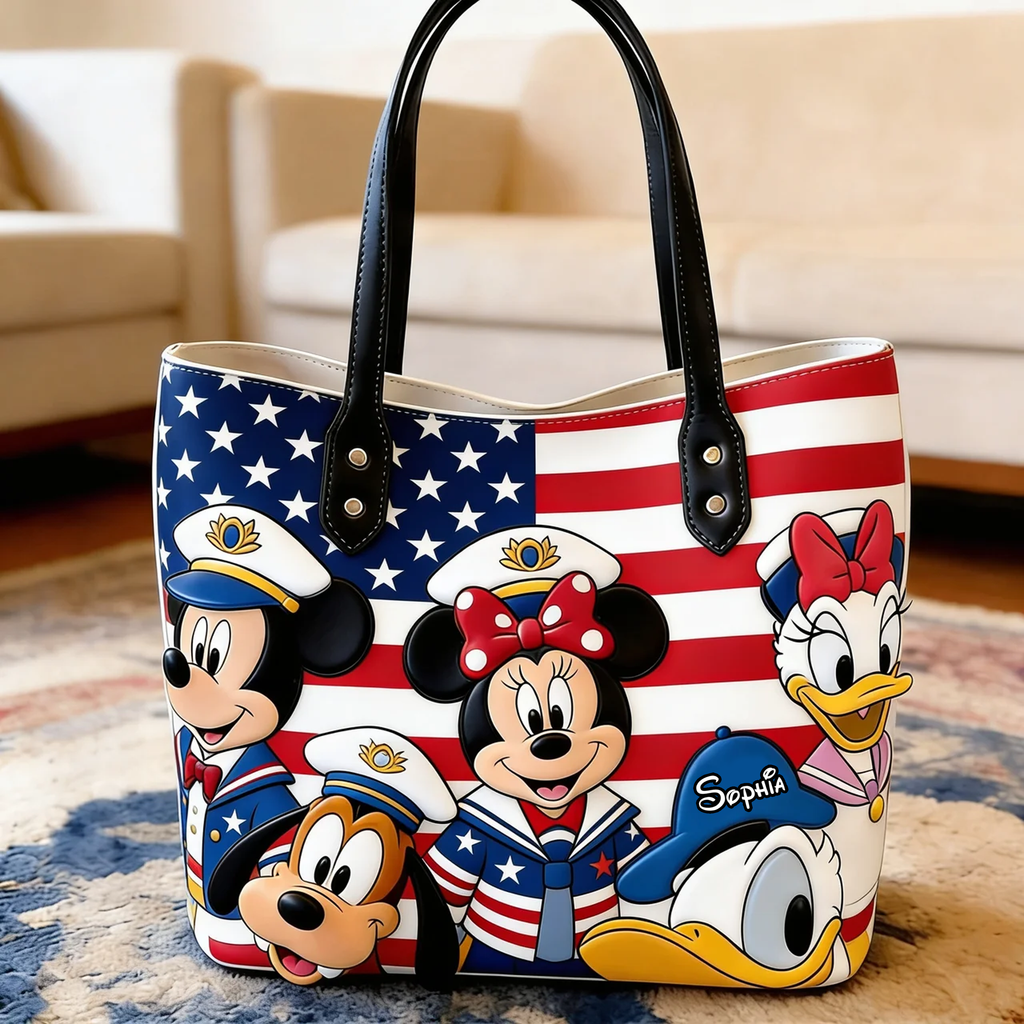 Personalized Magic Mouse Tote Bag with American Flag Design - Movie Fan Gift