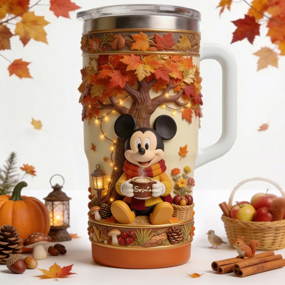 Personalized 40oz Tumbler with Fall Vibes and 3D Effect Gift for Mom