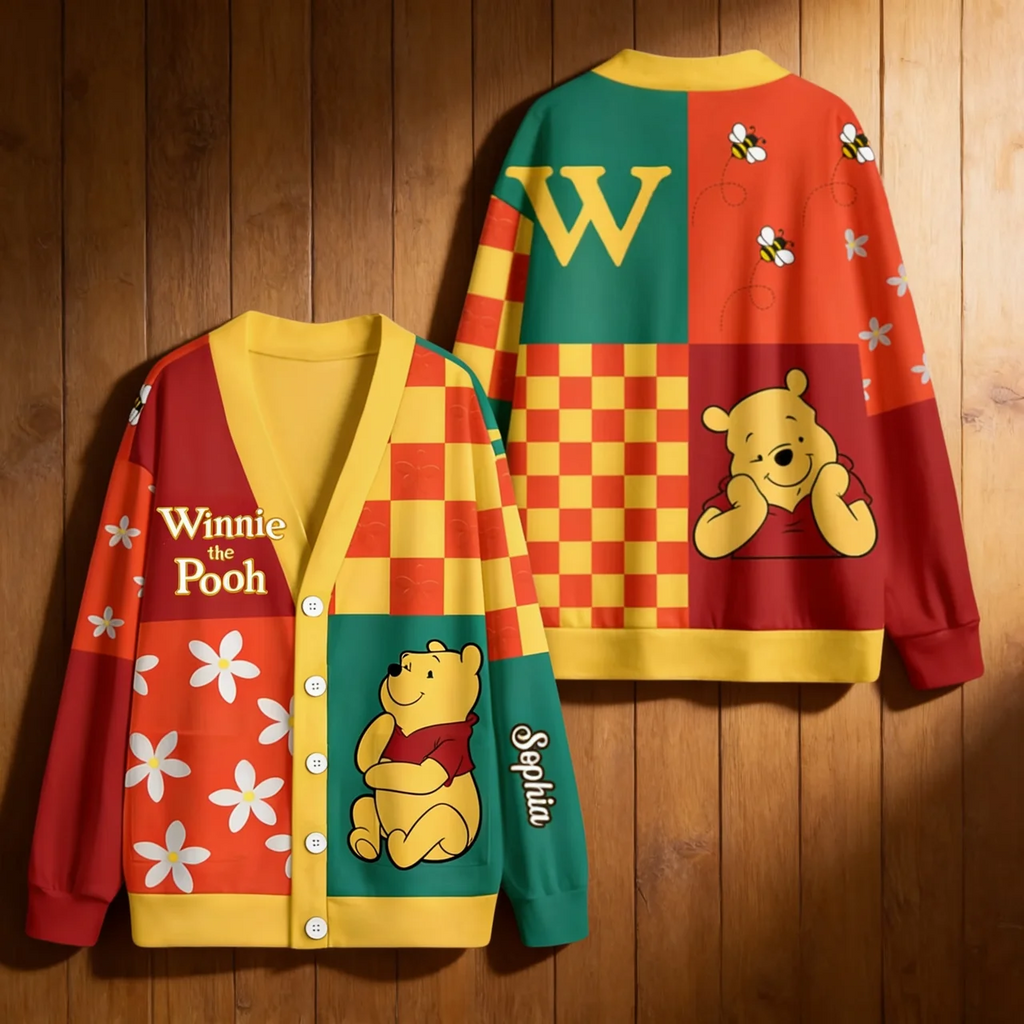 Personalized Winnie the Pooh Cardigan Custom Name Gift for Her Cardigan GradoCreations