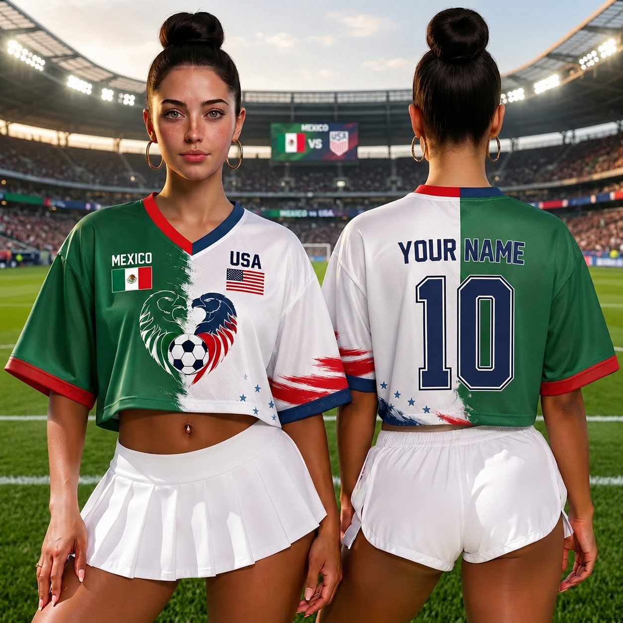 Personalized Mexico USA Soccer Jersey Crop Tee Custom Name Gift for Fans
