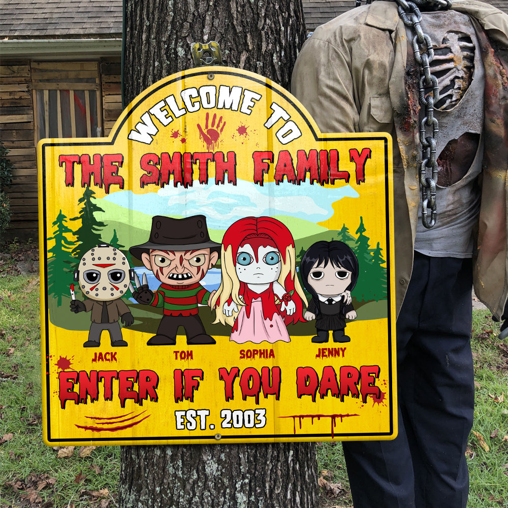 Personalized Horror Family Wood Sign Enter If You Dare Gift
