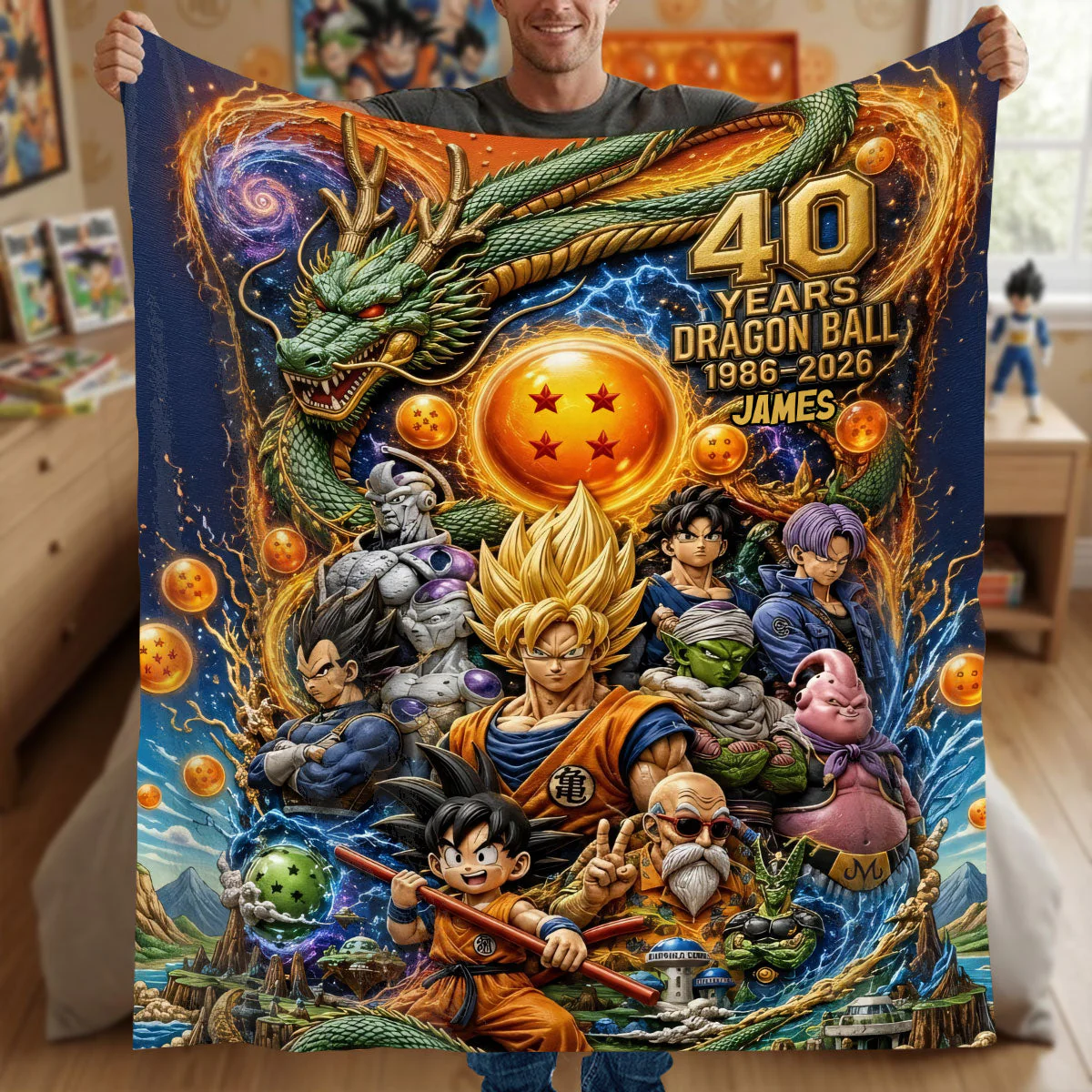 Personalized 40 Years Dragon Ball Blanket Custom Gift for Fans