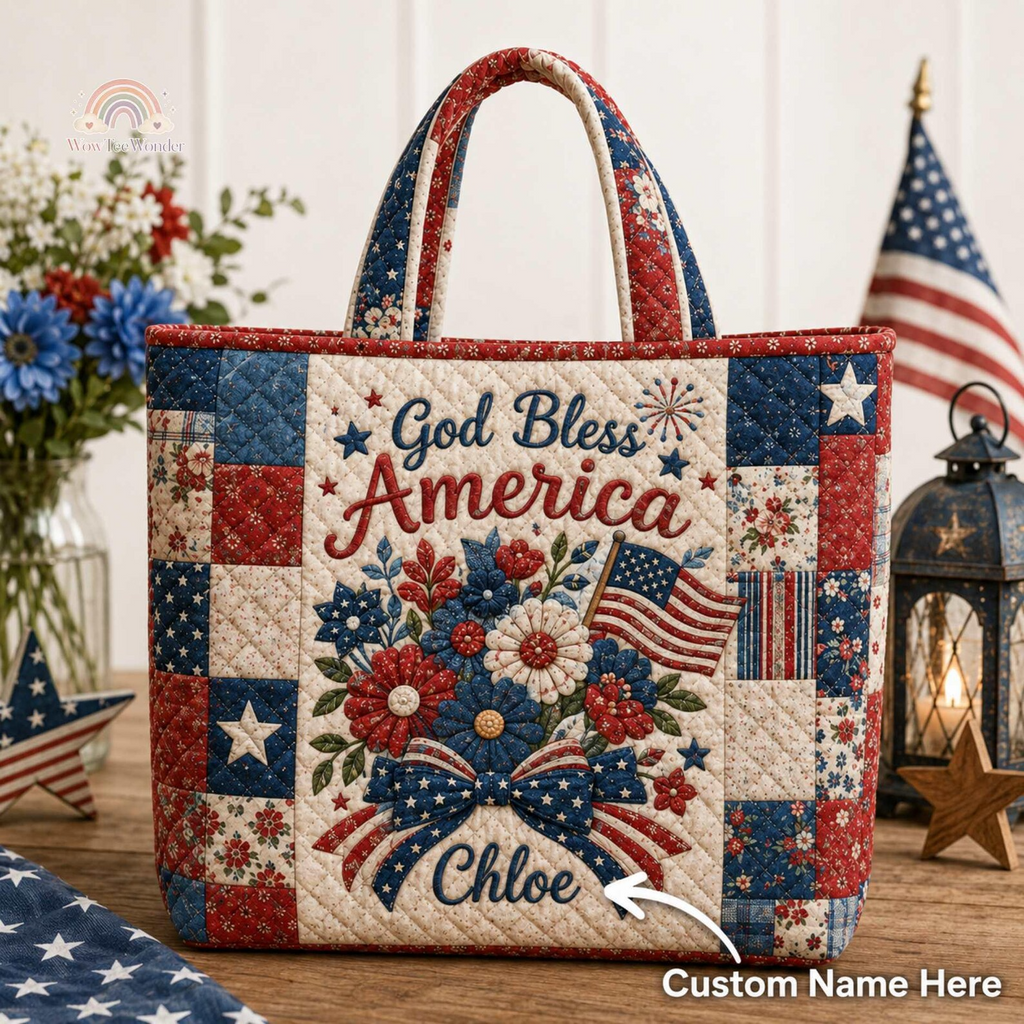 Personalized Patriotic Floral Quilted Tote Bag Gift for Patriots