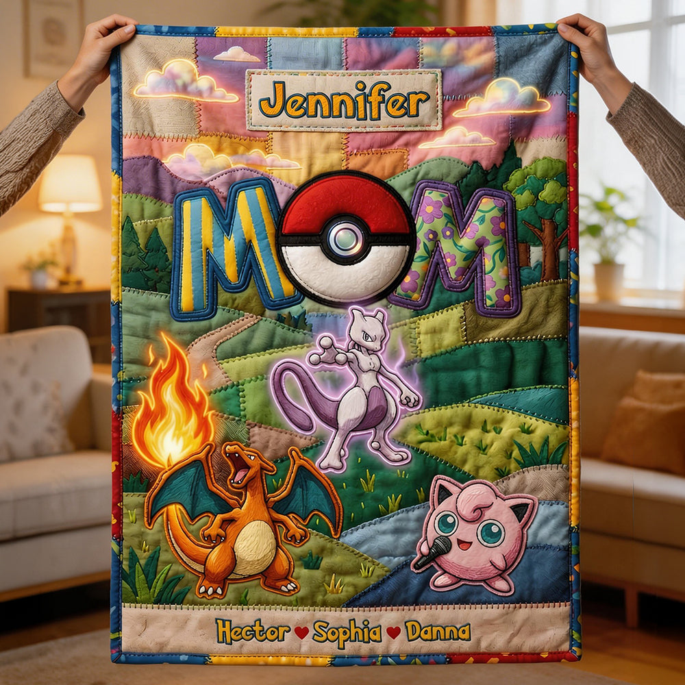 Personalized Adventure Blanket Custom Mom Gift with Pokemon Design