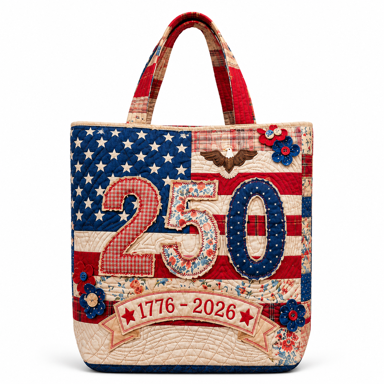 Personalized Quilted Tote Bag American Flag 250th Anniversary Gift for Her