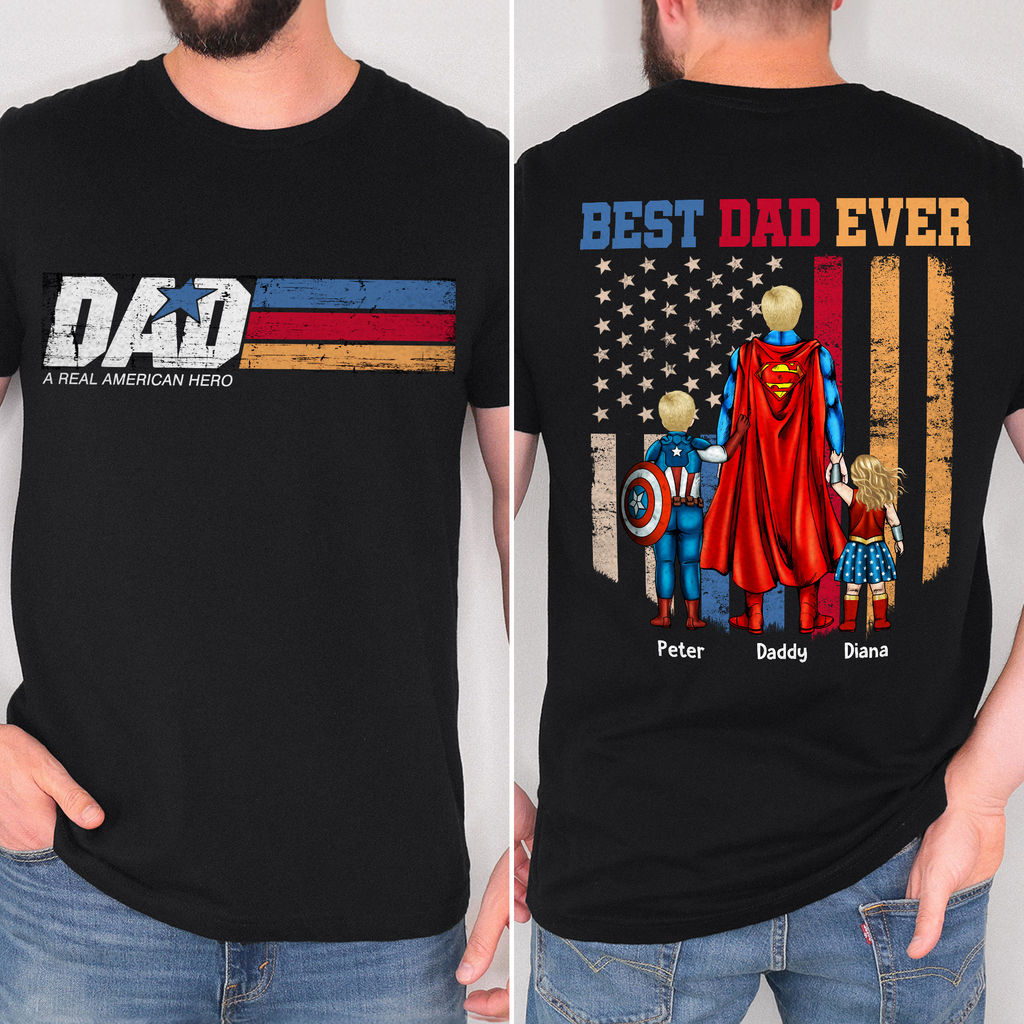 Personalized Dad Shirt A Real American Hero Gift for Dad Cotton Apparel GradoCreations
