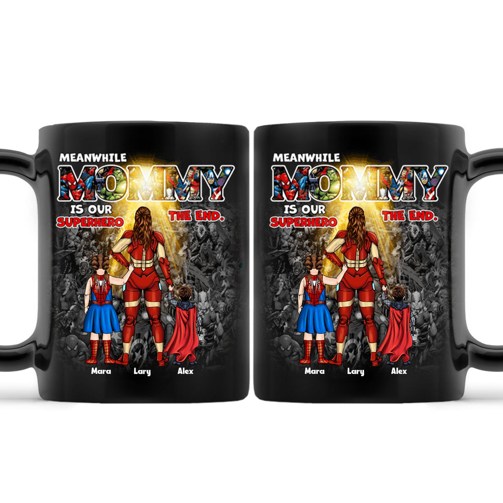 Personalized Black Mug with Superhero Design Gift for Mom