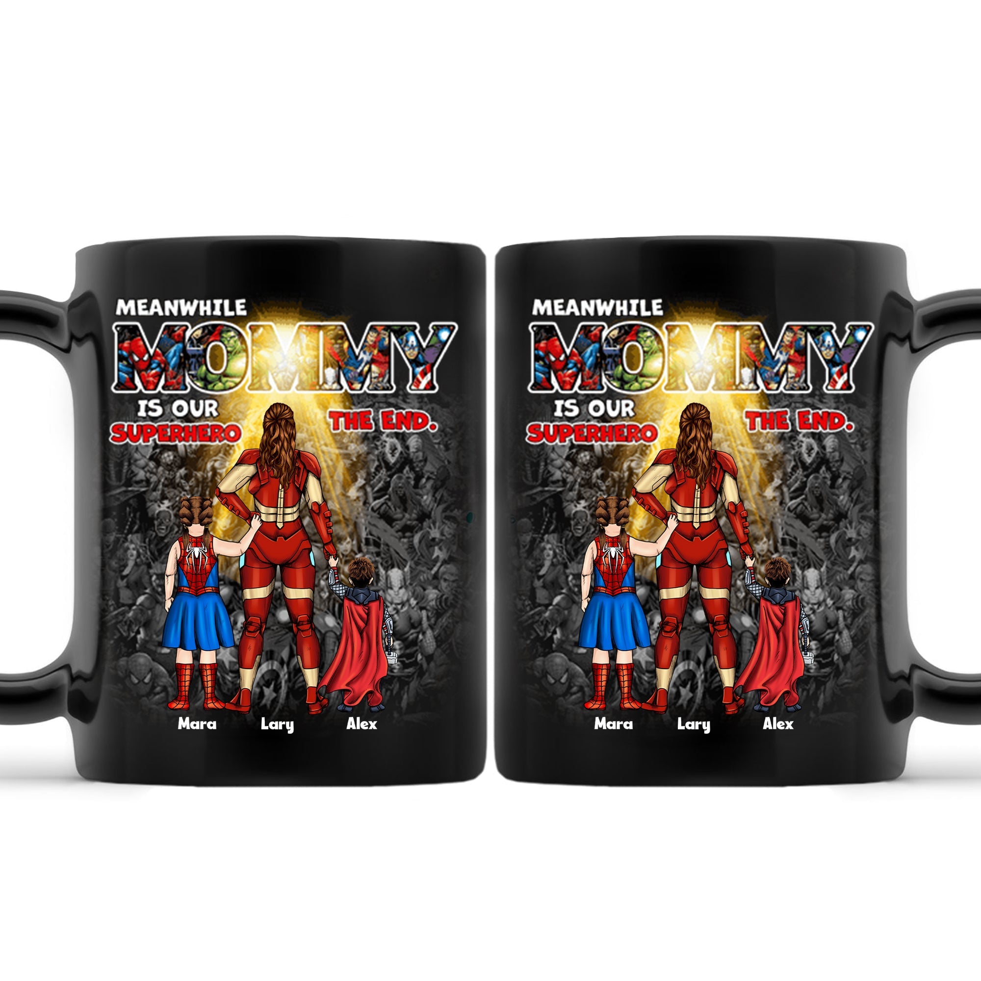 Personalized Black Mug with Superhero Design Gift for Mom