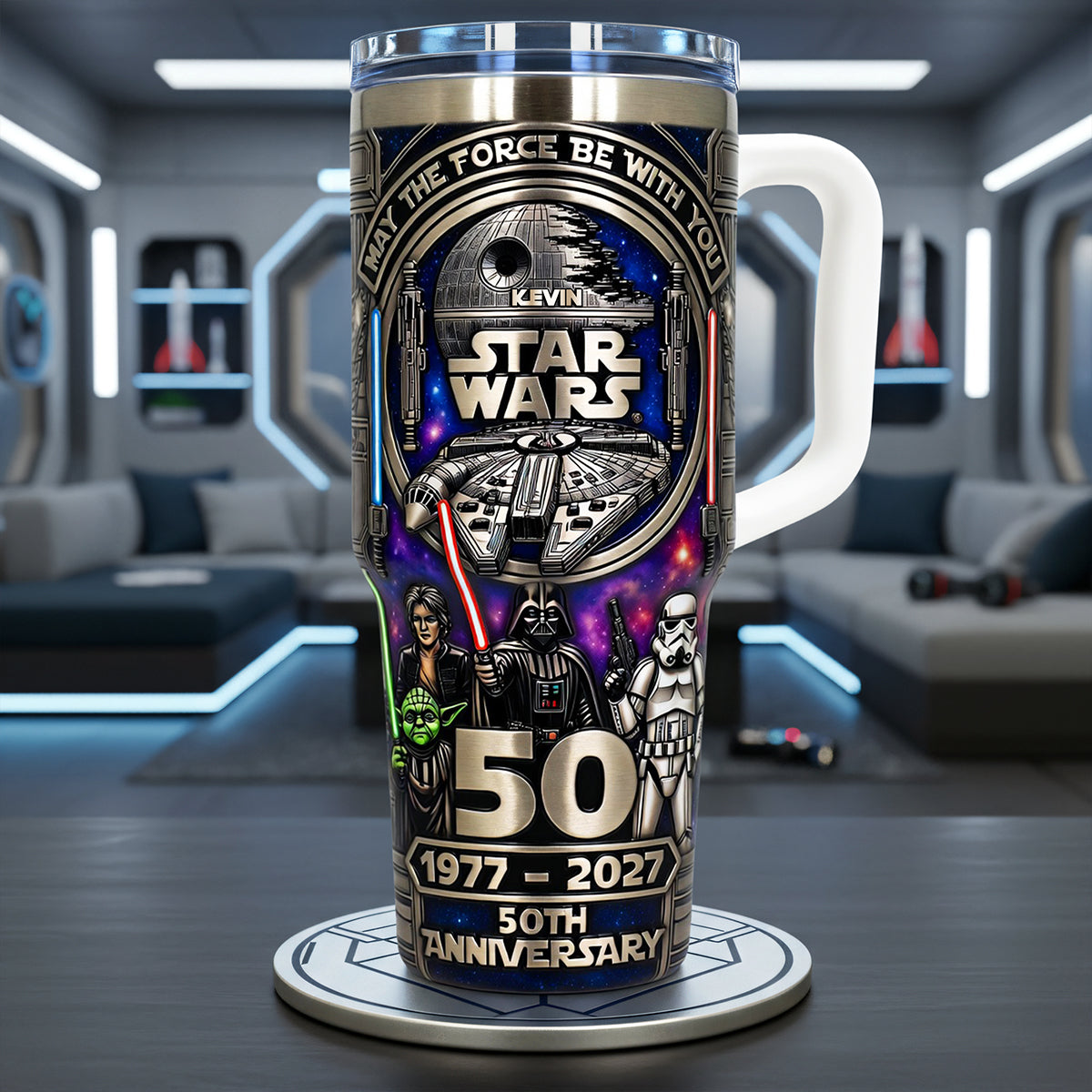 Personalized 50th Anniversary Star Wars Tumbler 40oz Cup Gift for Movie Fans