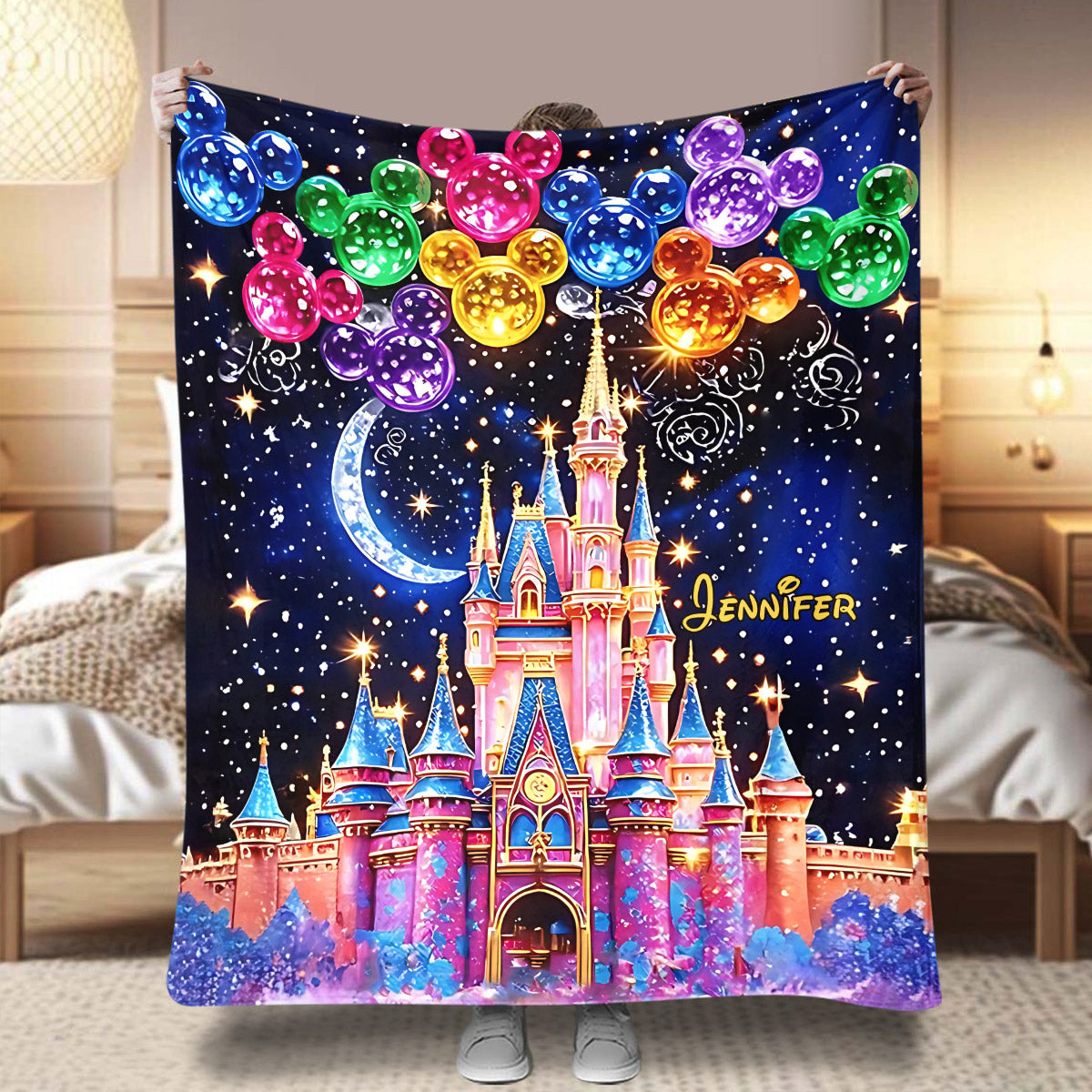 Personalized Disney Castle Blanket Custom Name Gift for Fans
