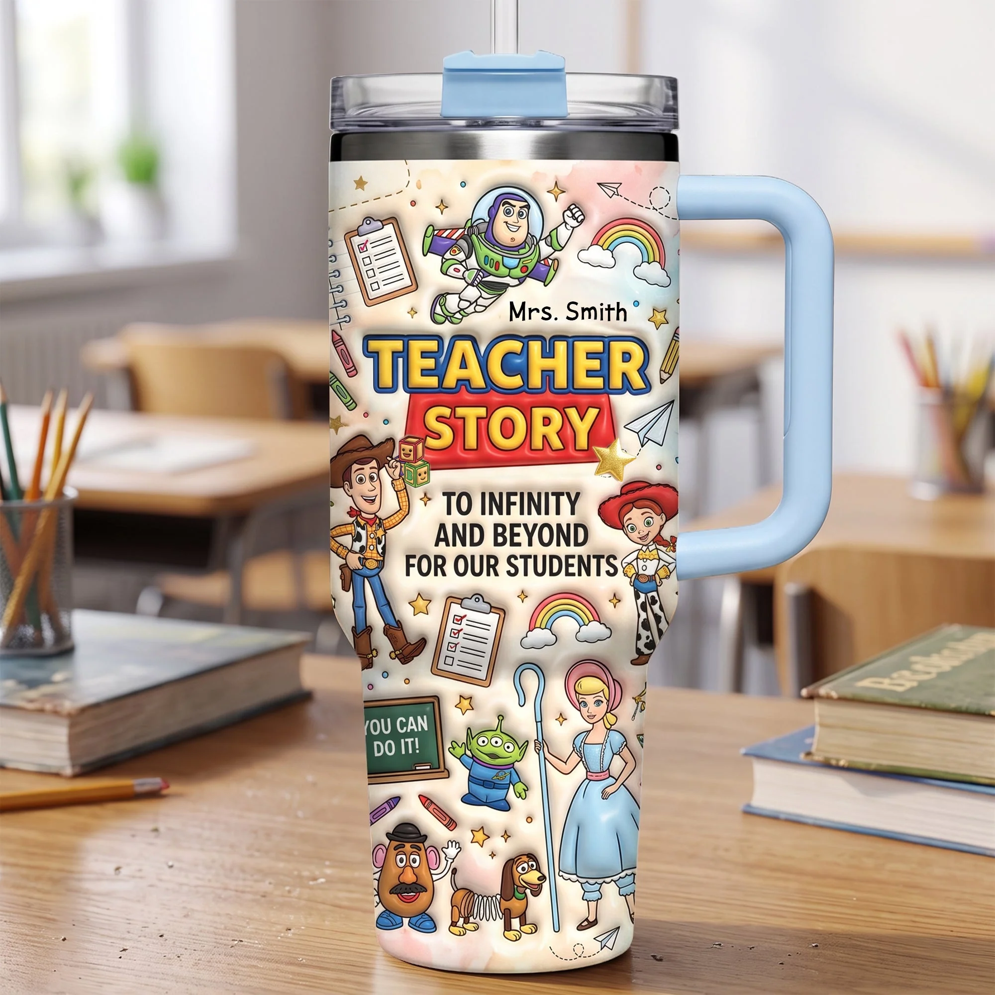 Personalized Teacher Story Tumbler with Handle Gift Idea Tumbler GradoCreations