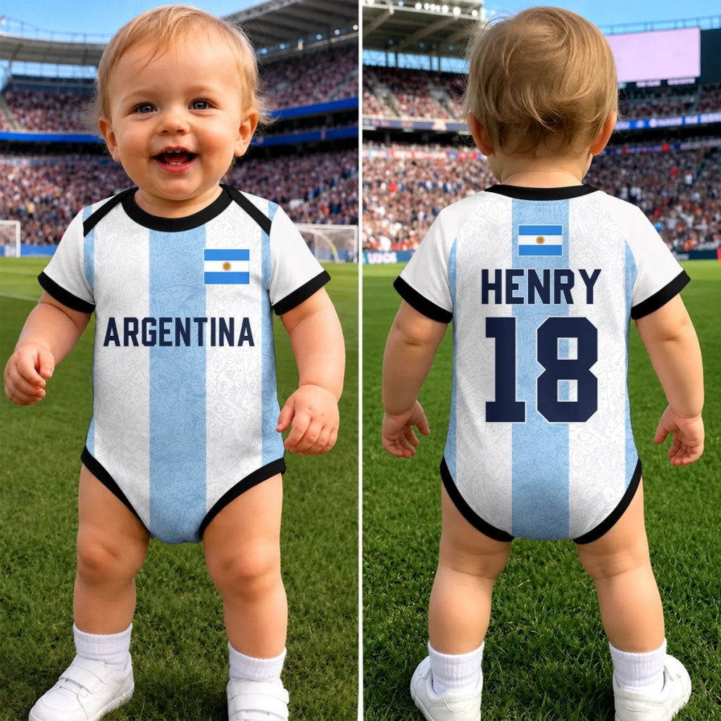 Personalized Argentina Soccer Baby Jersey Bodysuit Custom Name Gift for New Moms & Dads