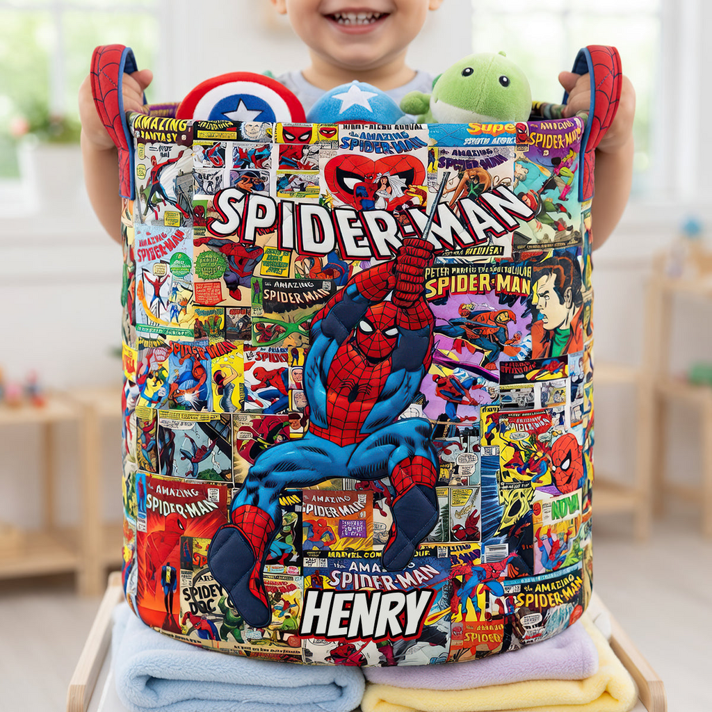 Personalized Spider-Man Quilted Laundry Basket for Kids Quilted Laundry Basket GradoCreations
