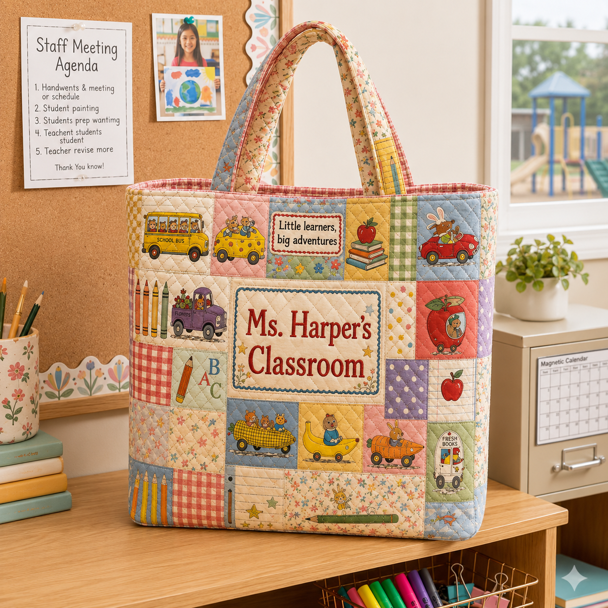 Personalized Quilted Tote Bag Custom Name Gift for Teacher